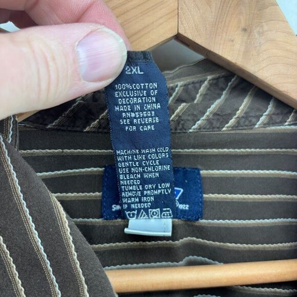 Dickies Mens Western Shirt 2XL Brown Stripe Short Sleeve Pearl Snap Cowboy READ - Picture 4 of 5